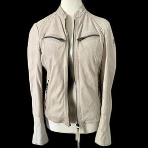 Mauritius Leather Moto Jacket in Off-White Real Leather - Size M (Orig. $395)